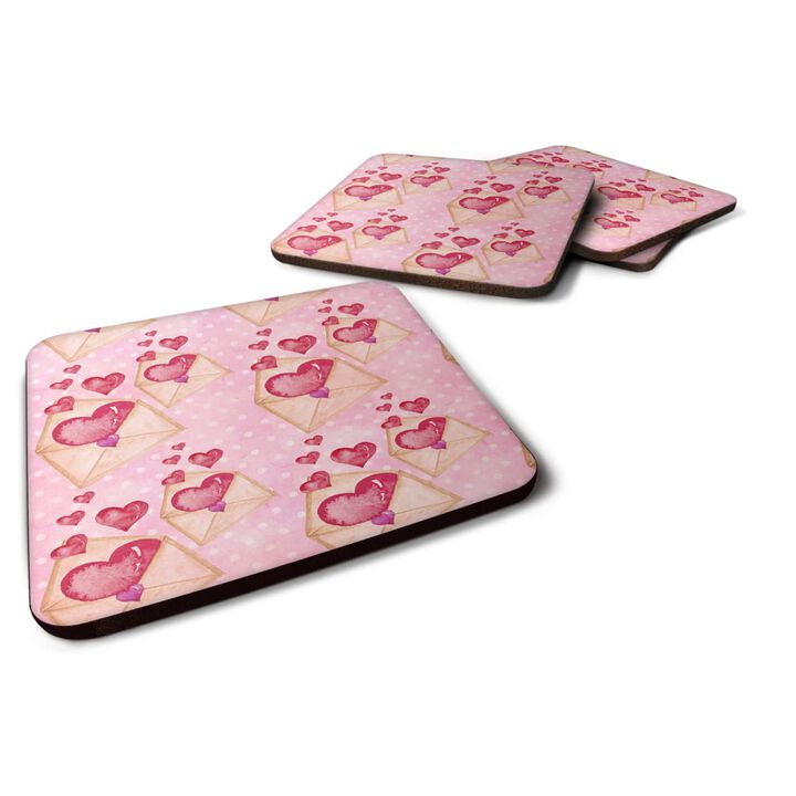 Caroline's Treasures Watercolor Pink Love Letter Decorative coasters, 3.5, Multicolor