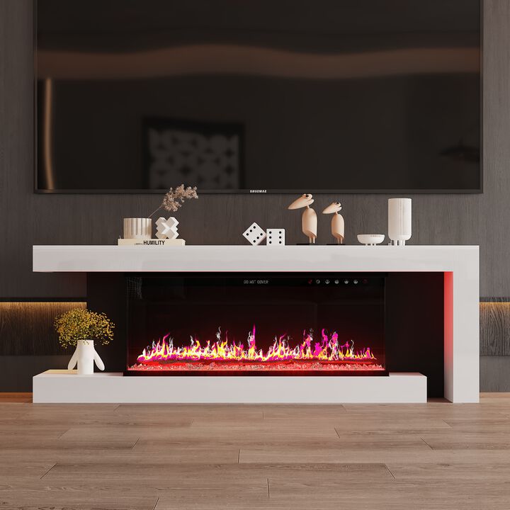 FUFU&GAGA Modern White and Black TV Stand with High-Gloss Front (66.9" W x 13.8" D x 23.6" H), White/Black