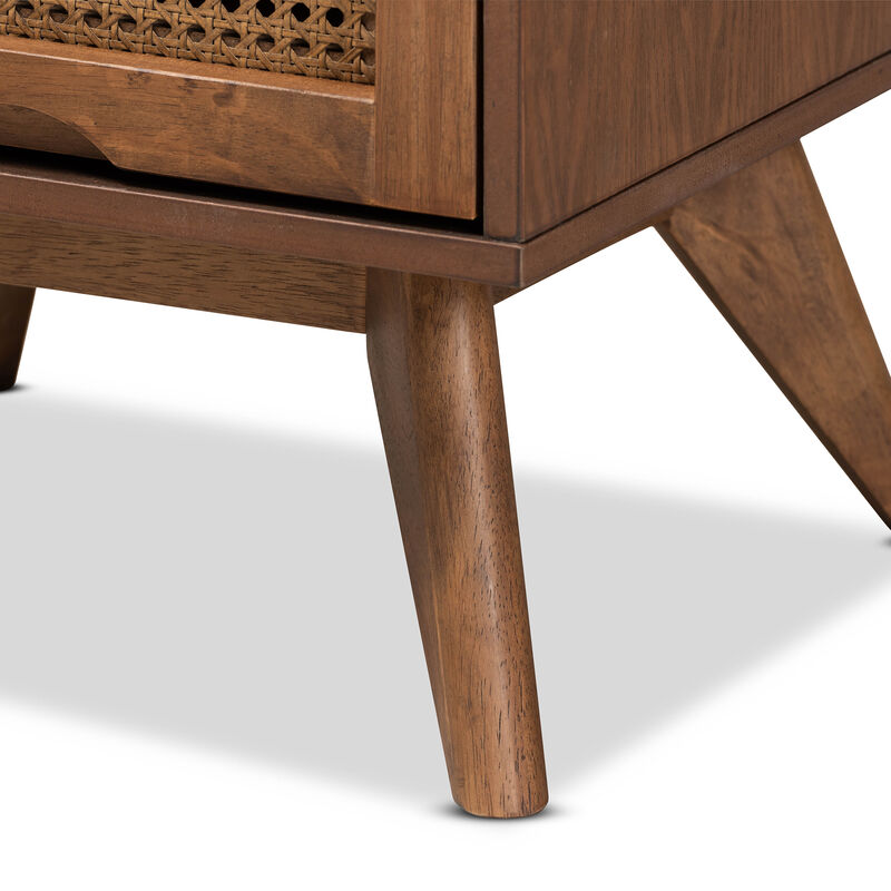 Baxton Studio Barrett Walnut Brown Finished Wood And Synthetic Rattan 2 Drawer Nightstand