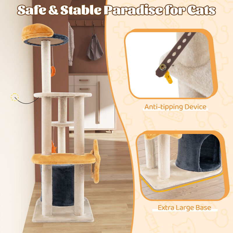 50" Cute Cat Tree for Indoor Cats with Sisal Scratching Posts, Perch & Playboard