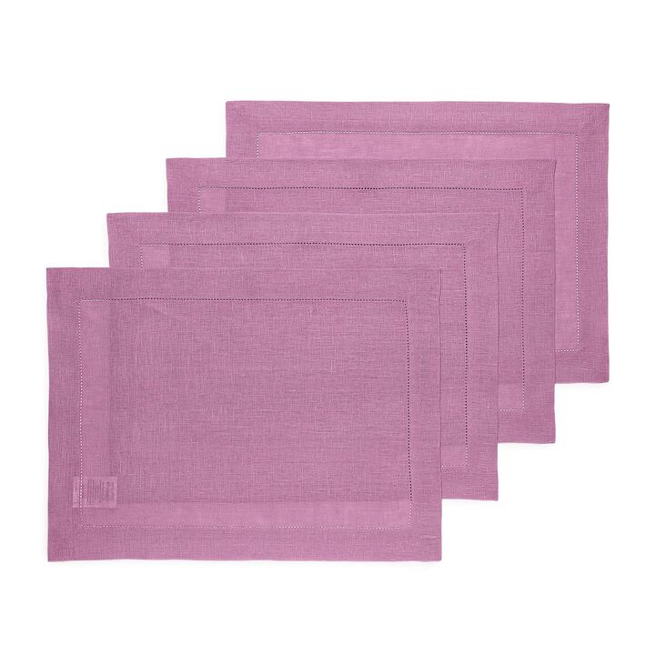 Solino Home 100% Pure Linen Placemats Set of 4 - 14 x 19 Inch | Classic Hemstitch