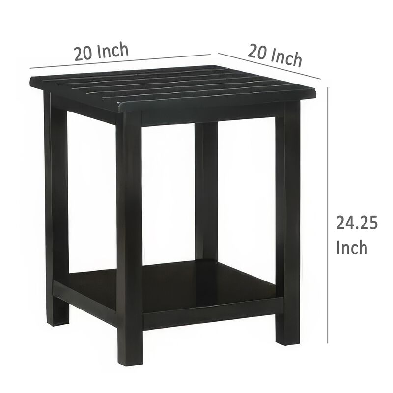 Ayne Side End Table, 1 Bottom Shelf, Black Wood Frame, Square 20 Inch - Benzara