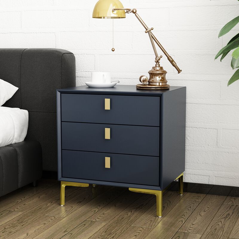 Black 3-Drawers 19.6 in. Width x 21.3 in. Height Wooden Nightstand, Bed Side Table with Golden Legs for Bedside Storage