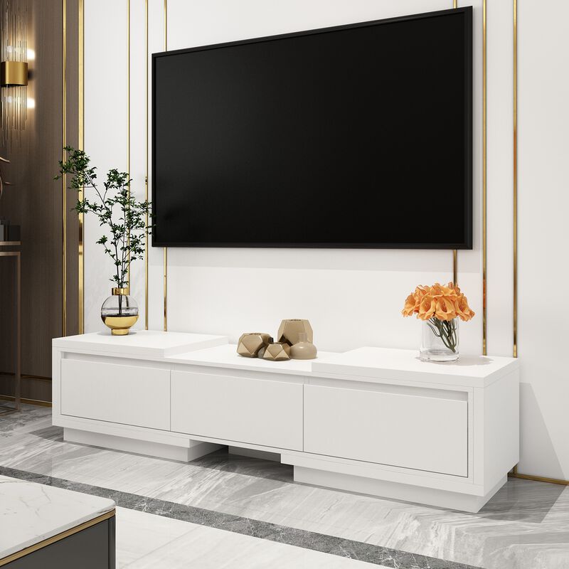Extendable TV Stand Entertainment Center White Wood Media Console Fits 120 in. With Drawers 65.4-106.3 in. W