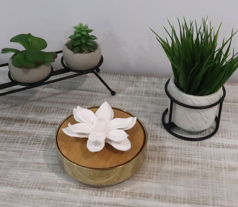 Gold Hemispheric Shaped Diffuser With White Flower, �Lily Of The Valley� Aroma