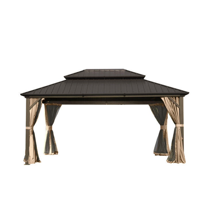 12' X 16' Hardtop Gazebo, Aluminum Metal Gazebo Withnized Steel Double Roof Canopy