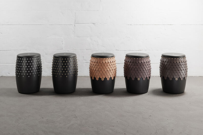 SITIERA_01 Solid Wood Stool, with Stainless Steel Accents by ANDEAN, In Stock