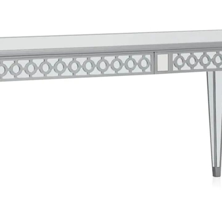 Ada 72-90 Inch Dining Table, Extendable Rectangular Top, Mirrored, Silver - Benzara