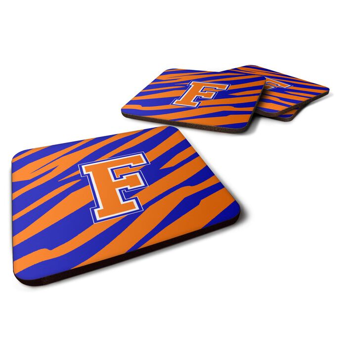Caroline's Treasures CJ1023-FFC Monogram-Tiger Stripe-Blue Orange Foam Coasters (Set of 4), Initial Letter F, 3.5 H x 3.5 W, Multicolor