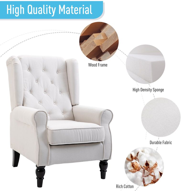 Cream Living Room Luxury: High Back Accent Chair with Removable Cushion