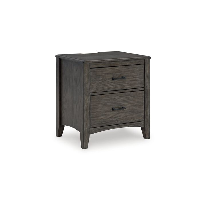 Illian Nightstand, 2 Drawers, Bar Handles, Gray Brown Solid Hardwood - Benzara