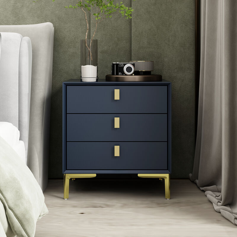 Black 3-Drawers 19.6 in. Width x 21.3 in. Height Wooden Nightstand, Bed Side Table with Golden Legs for Bedside Storage