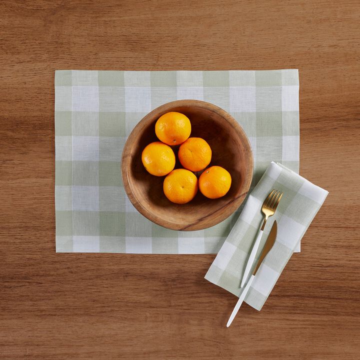 Solino Home 100% Pure Linen 14 x 19 Inch Placemats Set of 4 | Buffalo Check