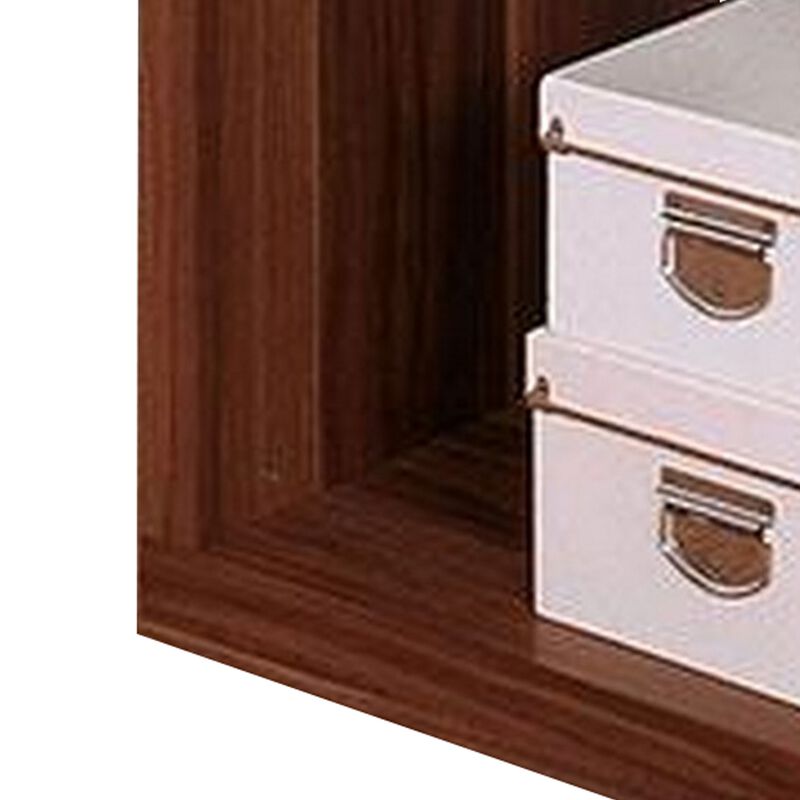 Bere 47 Inch Sofa Table with Black Glass Top, Open Shelves, Brown Wood - Benzara