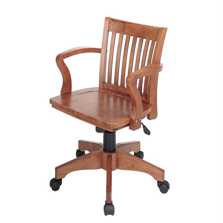Hivvago Classic Wooden Bankers Chair with Wood Seat and Arms