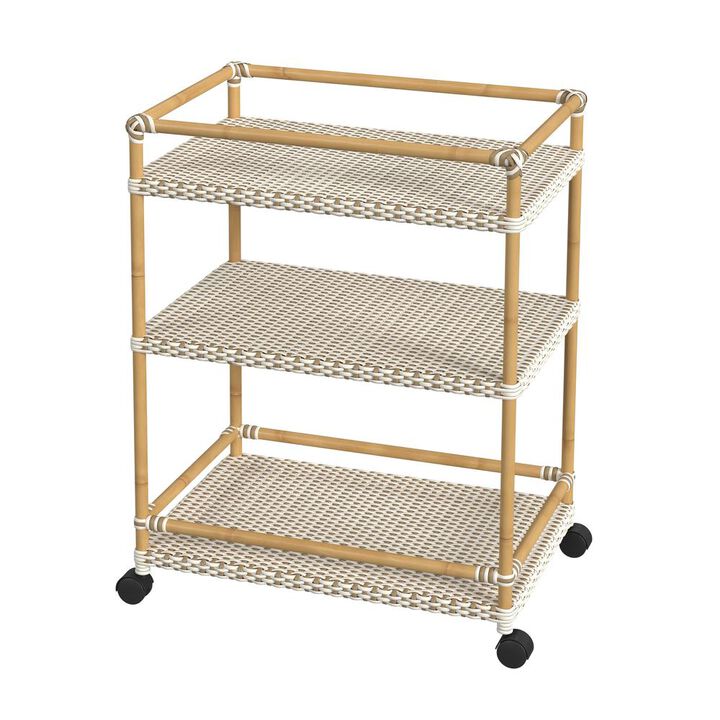 Butler Specialty Tobias Outdoor Rattan and Metal 3- Tier Rattan Bar Cart, Beige and White Butler Specialty Tobias Outdoor Rattan and Metal 3- Tier Rattan Bar Cart, Beige and White