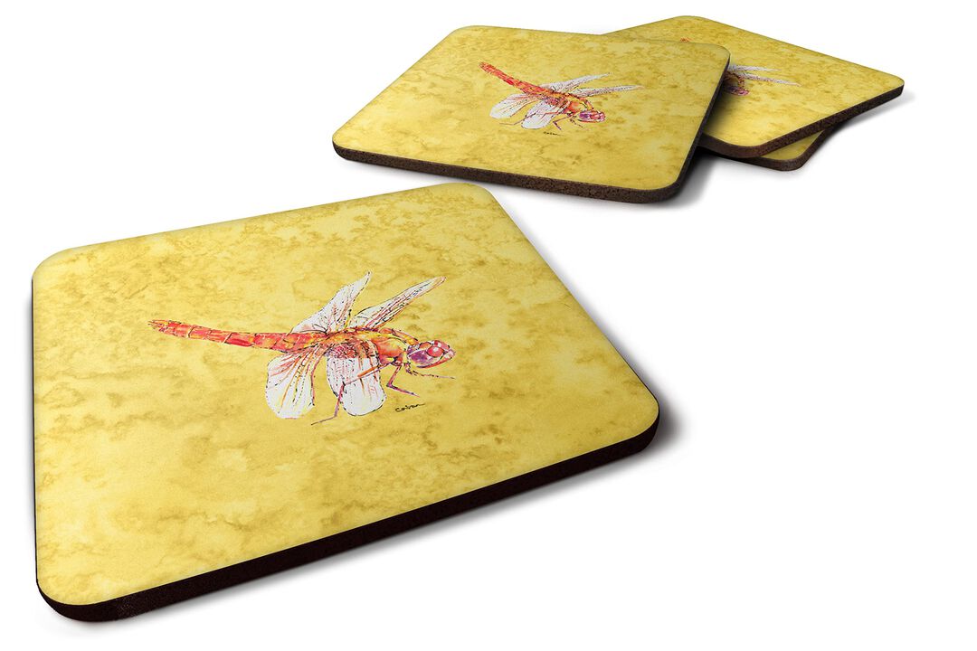 Caroline's Treasures 8866FC Dragonfly on Yellow Foam Coasters (Set of 4), 3.5 H x 3.5 W, Multicolor