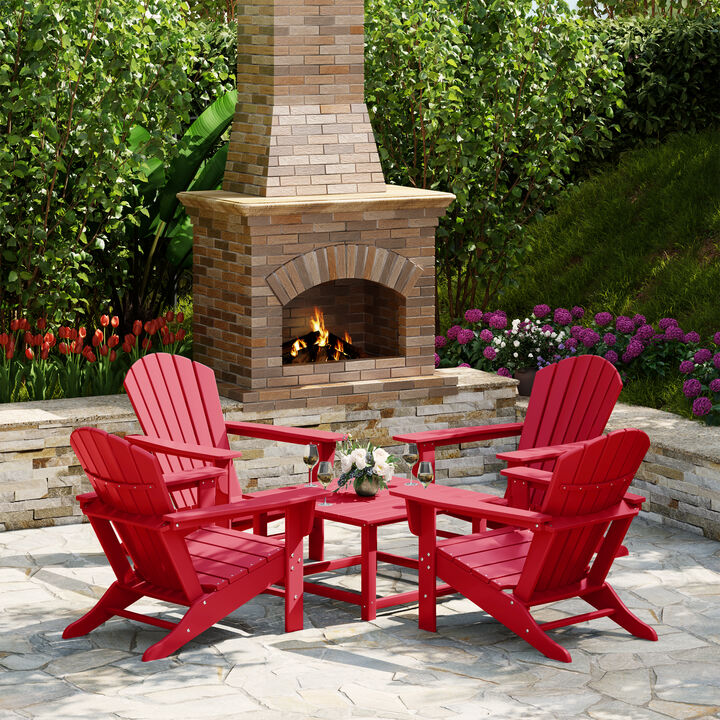 WestinTrends 5-Piece Outdoor Patio HDPE Adirondack Chair With Square Coffee Table Conversation Set