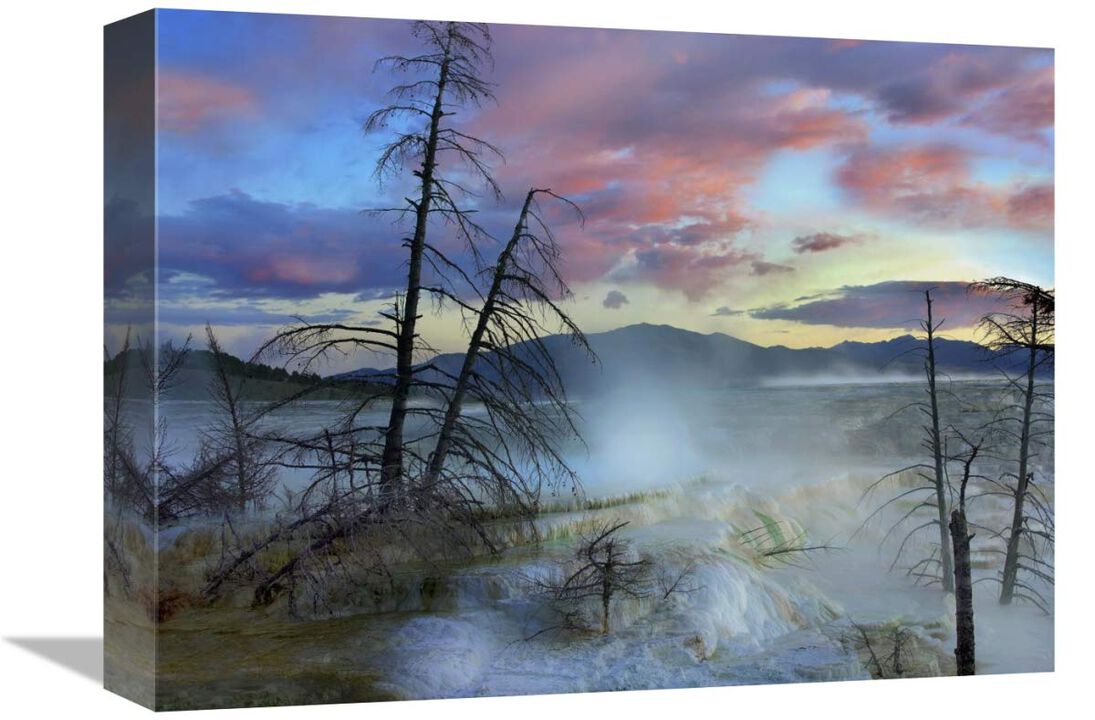 Steam rising from travertine formations, Minerva Terrace, Mammoth Hot Springs, Yellowstone National Park, Wyoming-Canvas Art-16x12