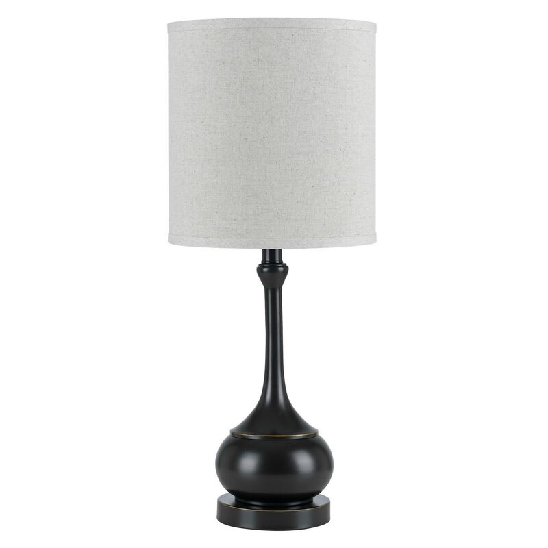 Elongated Bellied Shape Metal Accent Lamp with Drum Shade, Black-Benzara
