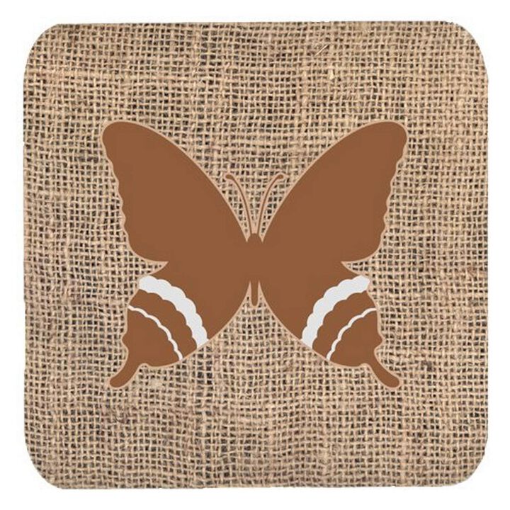 Caroline's Treasures BB1034-BL-BN-FC Butterfly Burlap and Brown Foam Coasters (Set of 4), 3.5 H x 3.5 W, Multicolor