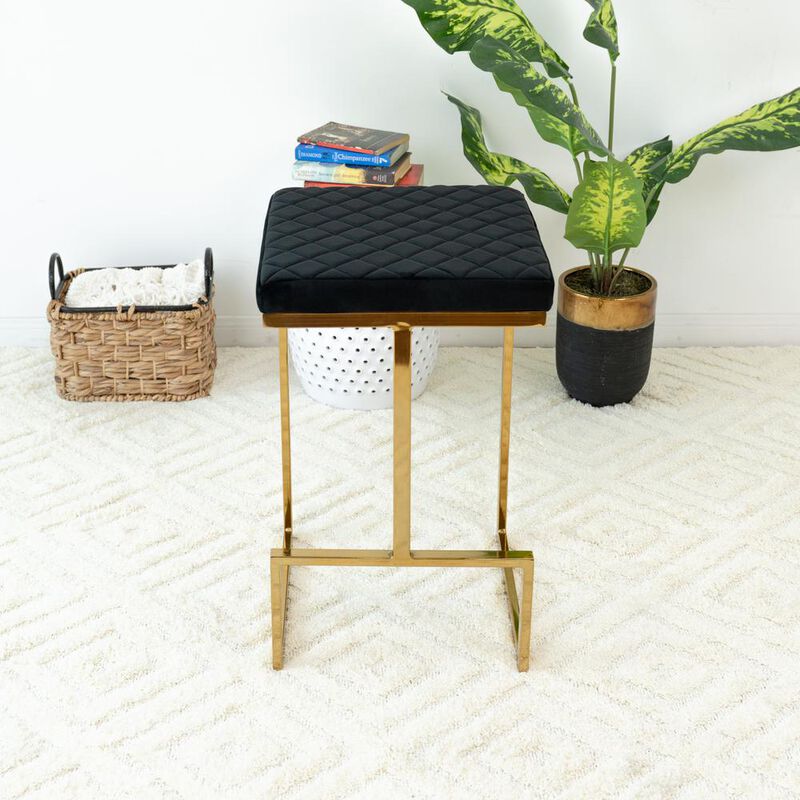 Ashcroft Furniture Co Joel Mid Century Modern Luxury Upholstered Stool