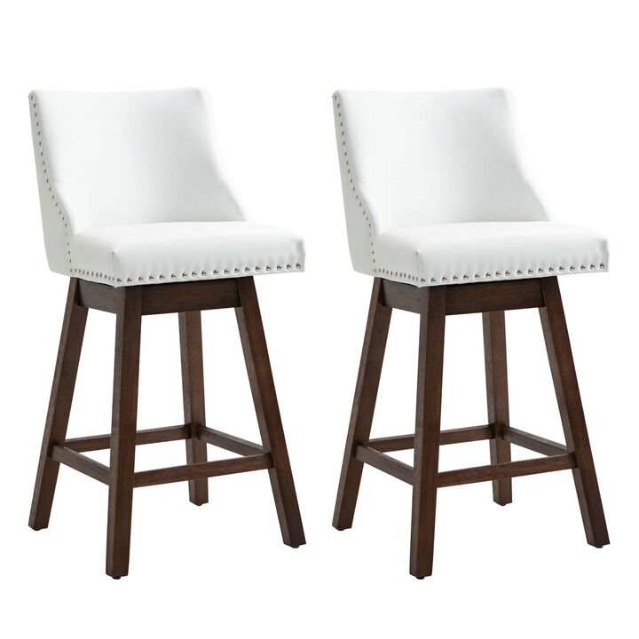 White Kitchen Seating: Bar Stools with Backs, Nailhead Trim, Wood Legs