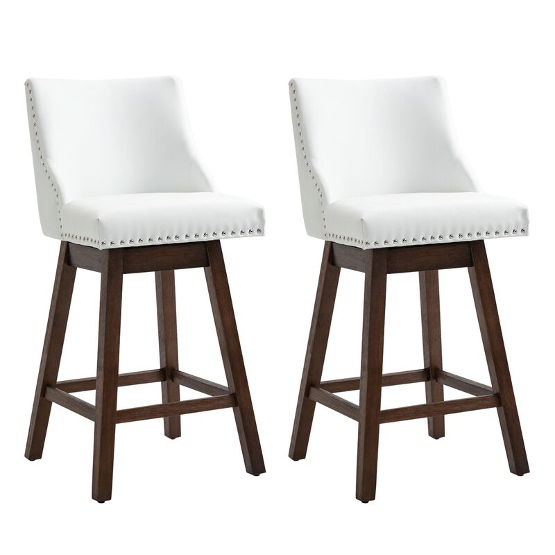 White Kitchen Seating: Bar Stools with Backs, Nailhead Trim, Wood Legs