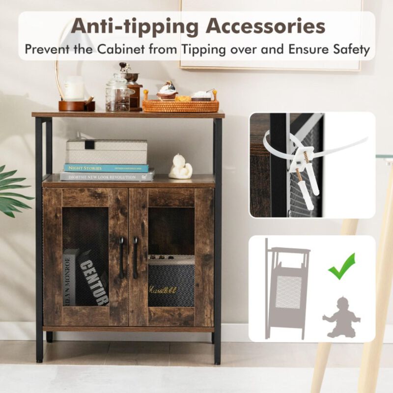 Hivvago Industrial Sideboard Buffet Cabinet with Removable Wine Rack-Rustic Brown