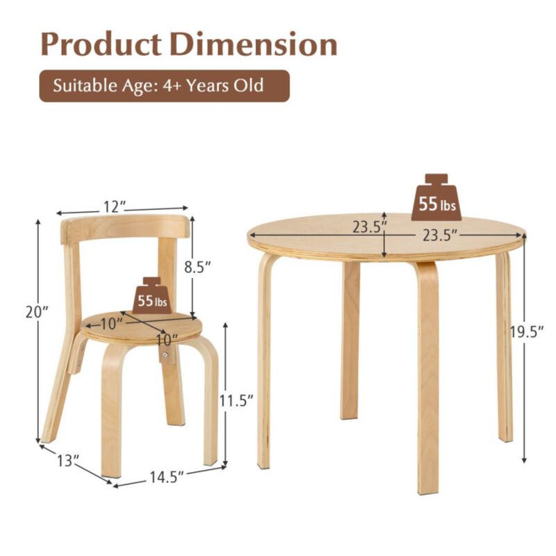 Hivvago 5-Piece Kids Wooden Curved Back Activity Table and Chair Set with Toy Bricks