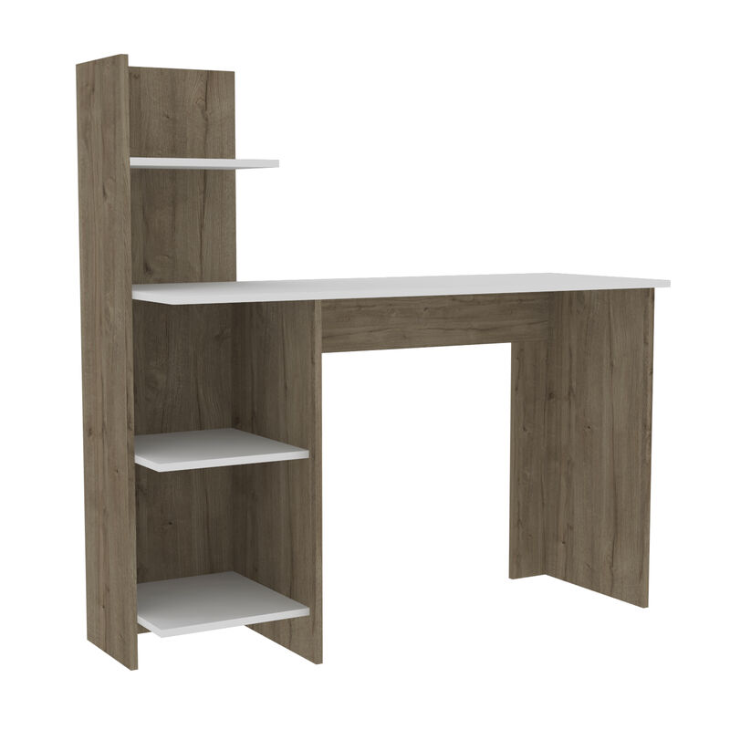 DEPOT E-SHOP Toronto 120 Writing Desk, Four Shelves, White / Pine