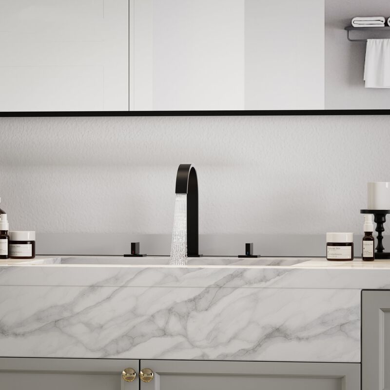 Mondawe Deck Mounted 8 Inch Widespread Double-Handle Bathroom Faucet in Brushed Nickel for Bathroom, Vanity, Laundry