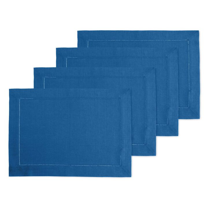 Solino Home 100% Pure Linen Placemats Set of 4 - 14 x 19 Inch | Classic Hemstitch