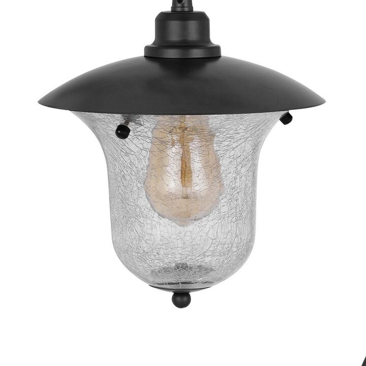 Lem 32 Inch Table Lamp, Classic Lantern, Glass Shade, Bronze Metal Finish - Benzara