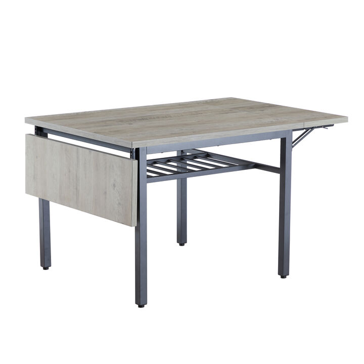 Folding Dining Table, 1.2" Thick, Grey, 63.2" L X 35.5" W X 30.5" H