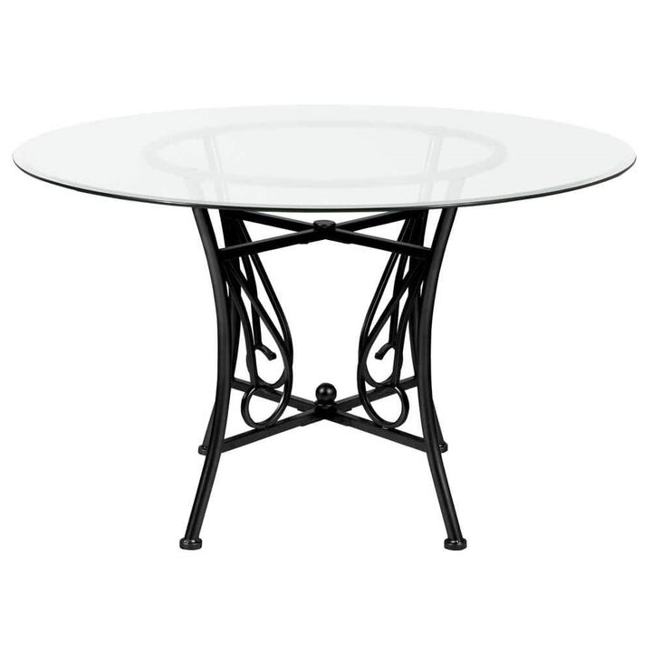 Round Glass-Top Table Sturdy Metal Base, Perfect for Dining Room, Coffee Corner, or Office Meeting Table