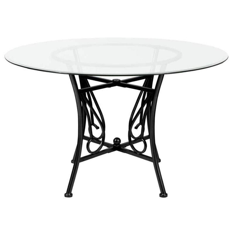 Round Glass-Top Table Sturdy Metal Base, Perfect for Dining Room, Coffee Corner, or Office Meeting Table