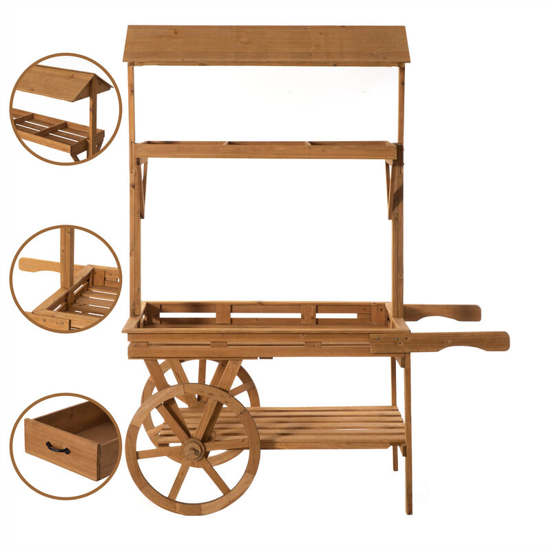 Wooden 3 Tier Rolling Table Cart With 2 Wheels for Home Decor, Display Rack, Lemonade stand, Food Stand, or Tea Stall