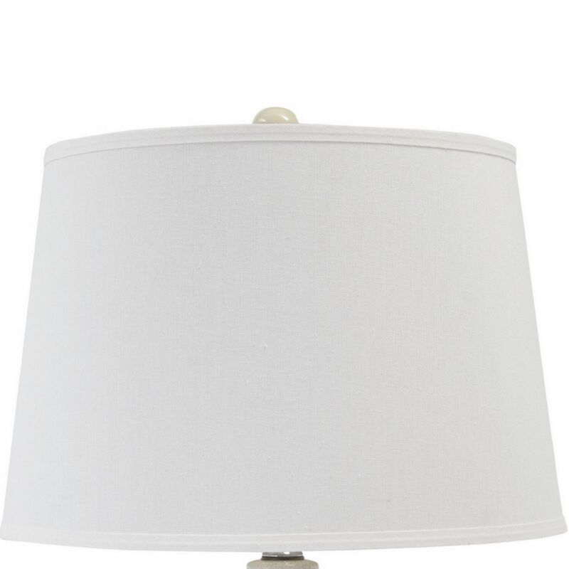 Hardback Shade Table Lamp with Double Gourd Ceramic Base, Cream-Benzara