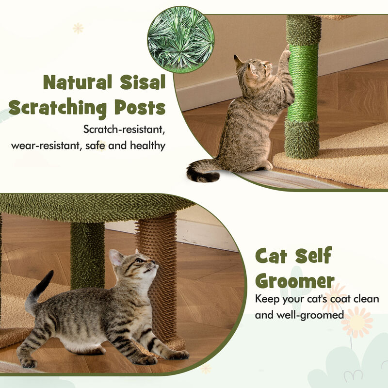 59-Inch Multilevel Cactus Cat Tree with Scratching Posts, Cando Toy, and Rope for Cats