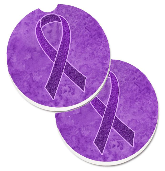 Caroline's Treasures Purple Ribbon For Pancreatic & Leiomyosarcoma Cancer Awareness Set of 2 Cup Holder Car Coasters AN1207CARC, 2.56, Multicolor