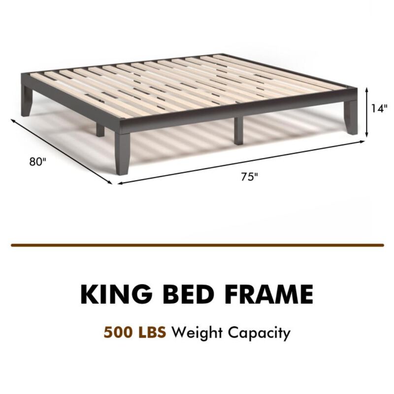 Hivvago 14 Inch King Size Rubber Wood Platform Bed Frame with Wood Slat Support