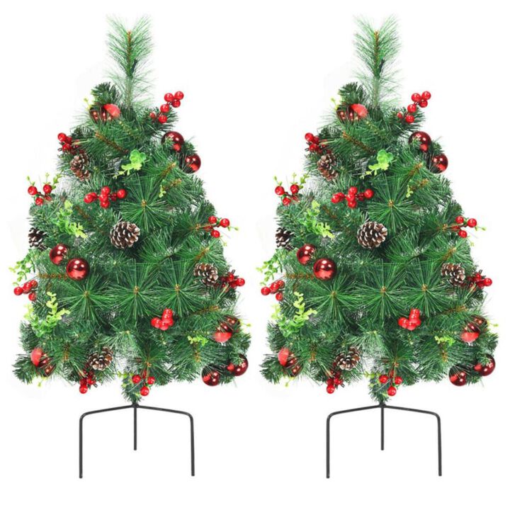 Hivvago Set of 2 29 Inch Battery Powered Pre-lit Pathway Holiday Christmas Trees