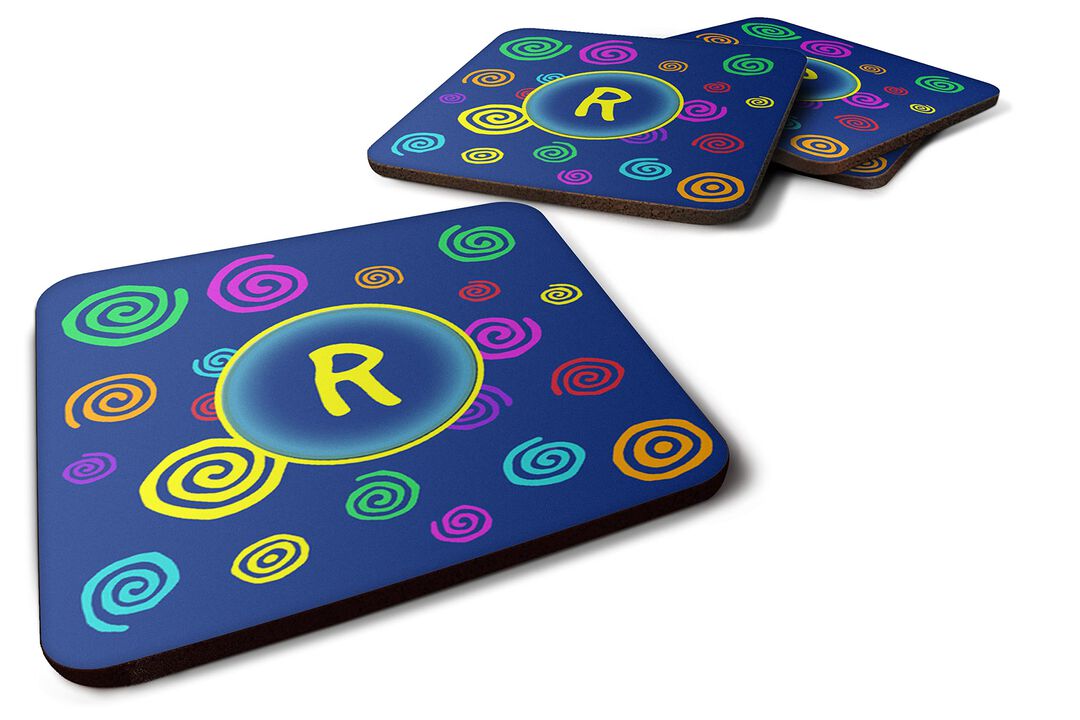 Caroline's Treasures CJ1011-RFC Monogram-Blue Swirls Foam Coasters (Set of 4), Initial Letter R, 3.5 H x 3.5 W, Multicolor