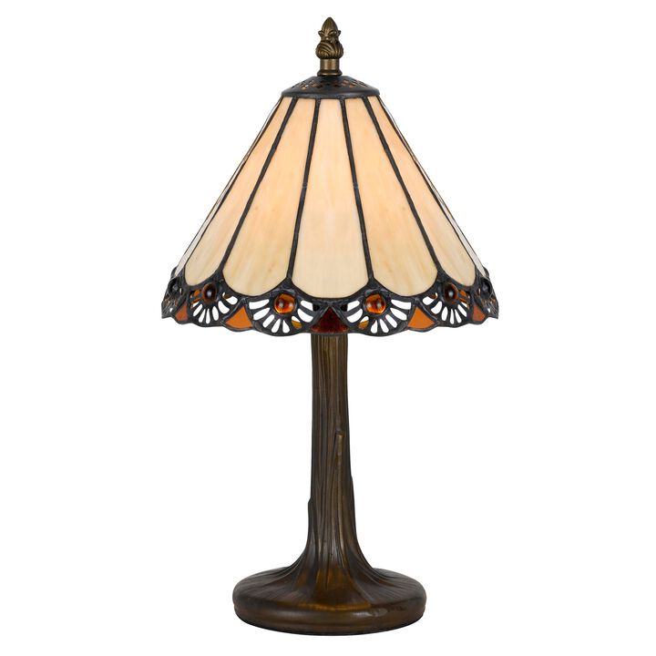 Tree Like Metal Body Tiffany Table lamp with Conical Shade,Bronze and Beige-Benzara