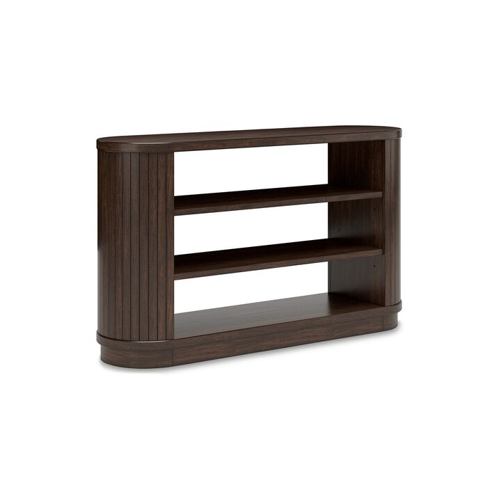 Jeno TV Media Credenza Cabinet, 2 Shelves, Ribbed Brown Wood 58 Inch - Benzara