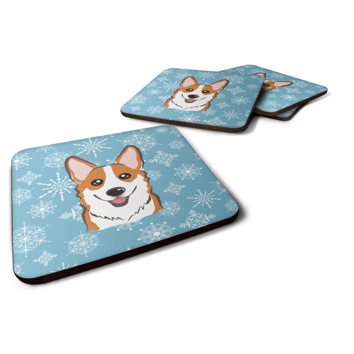 Caroline's Treasures BB1688FC Snowflake Red Corgi Foam Coasters (Set of 4), 3.5, Multicolor