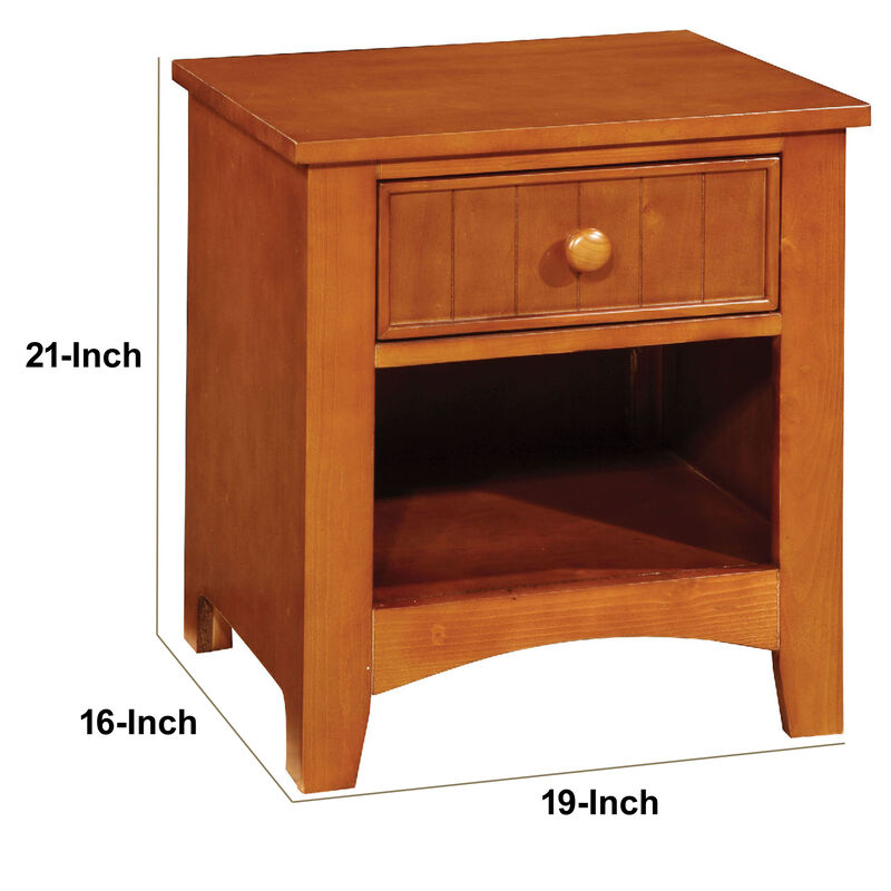 Omnus Wood Night Stand, Oak Finish-Benzara