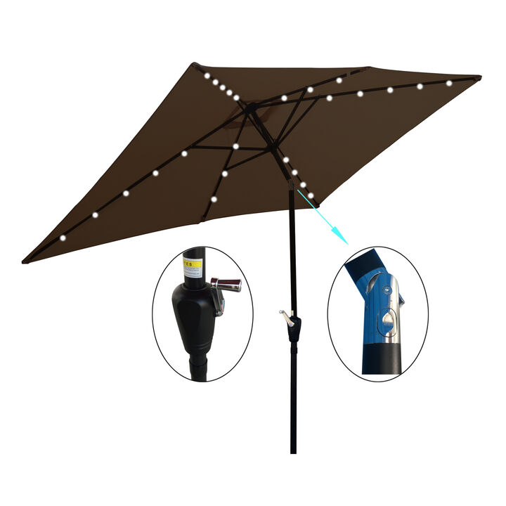 10 X 6.5FT Rectangular Patio Solar LED Lighted Outdoor Umbrellas With Crank And Push Button