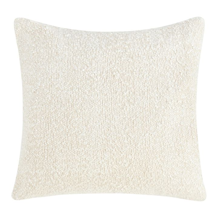 Sue Square Accent Throw Pillow, 22 Inch Ivory Cotton Blend Textured - Benzara